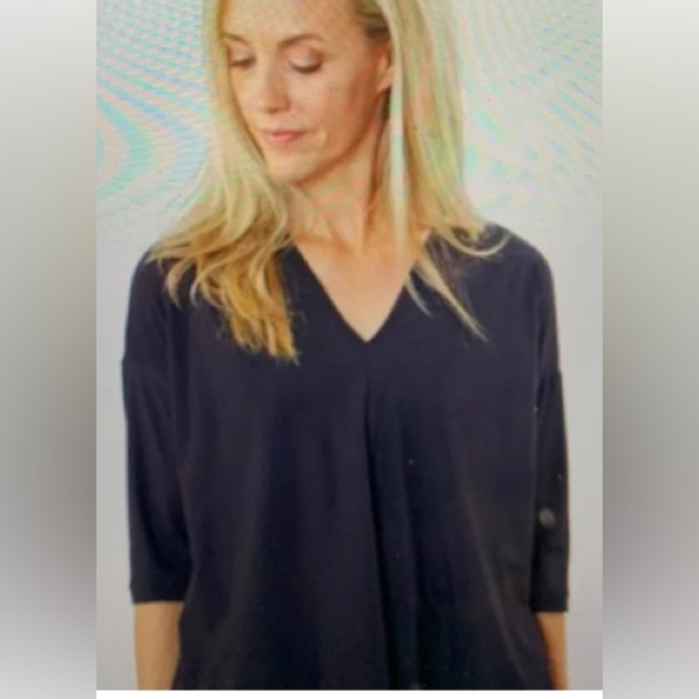 Bryn Walker black V-neck oversized long tunic top pockets Large Lagenlook L-XL - Picture 4 of 16